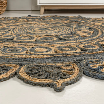 Flora Medallion Contemporary Bohemian Round Jute Area Rug
